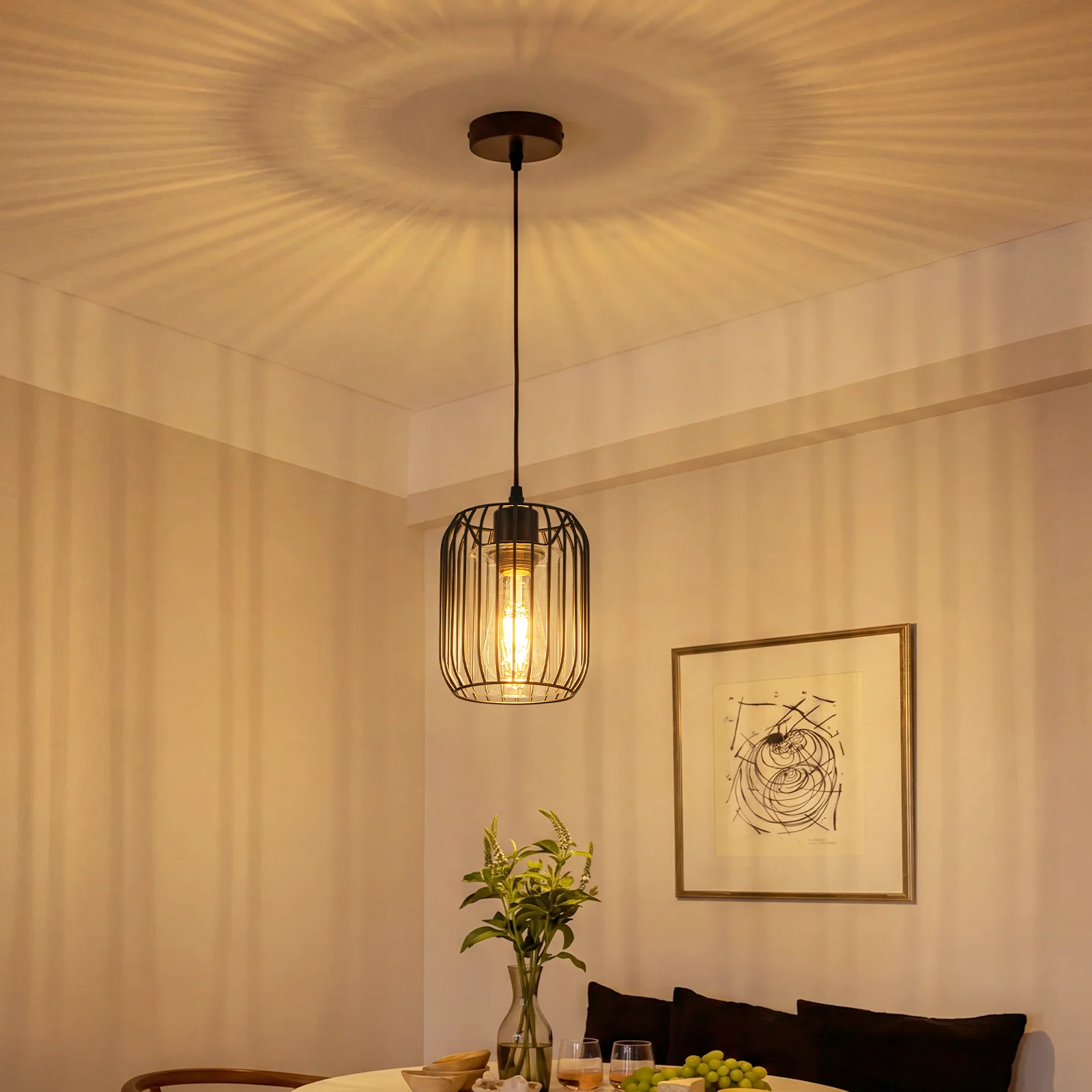 ZMH Pendelleuchte Schwarz E27 Glas Innenschirm Retro 1 flammig Industrial Hängelampe für Esszimmer - Image 2