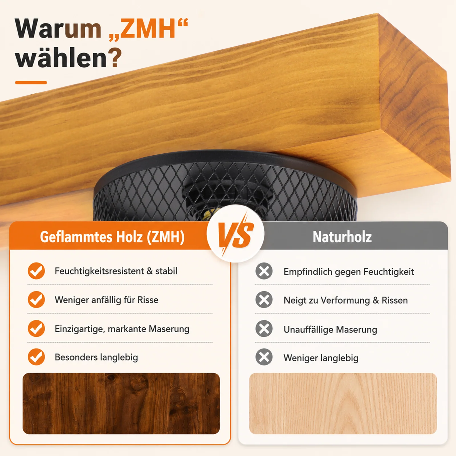 ZMH Pendelleuchte Vintage Holz 4 flammig Retro E14 Metall Hängelampe für Wohnzimmer Esszimmer - Image 8