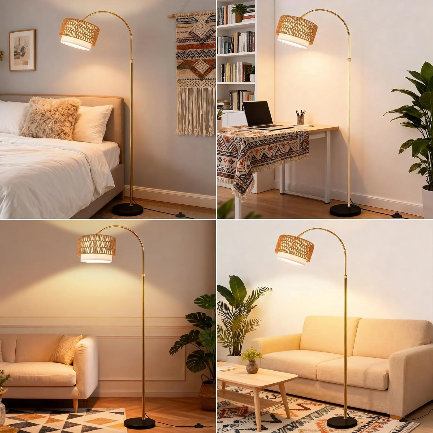 ZMH Stehlampe Boho Rattan Gold E27 Dimmbare Leselampe mit Fernbedienung für Schlafzimmer Büro - Image 10