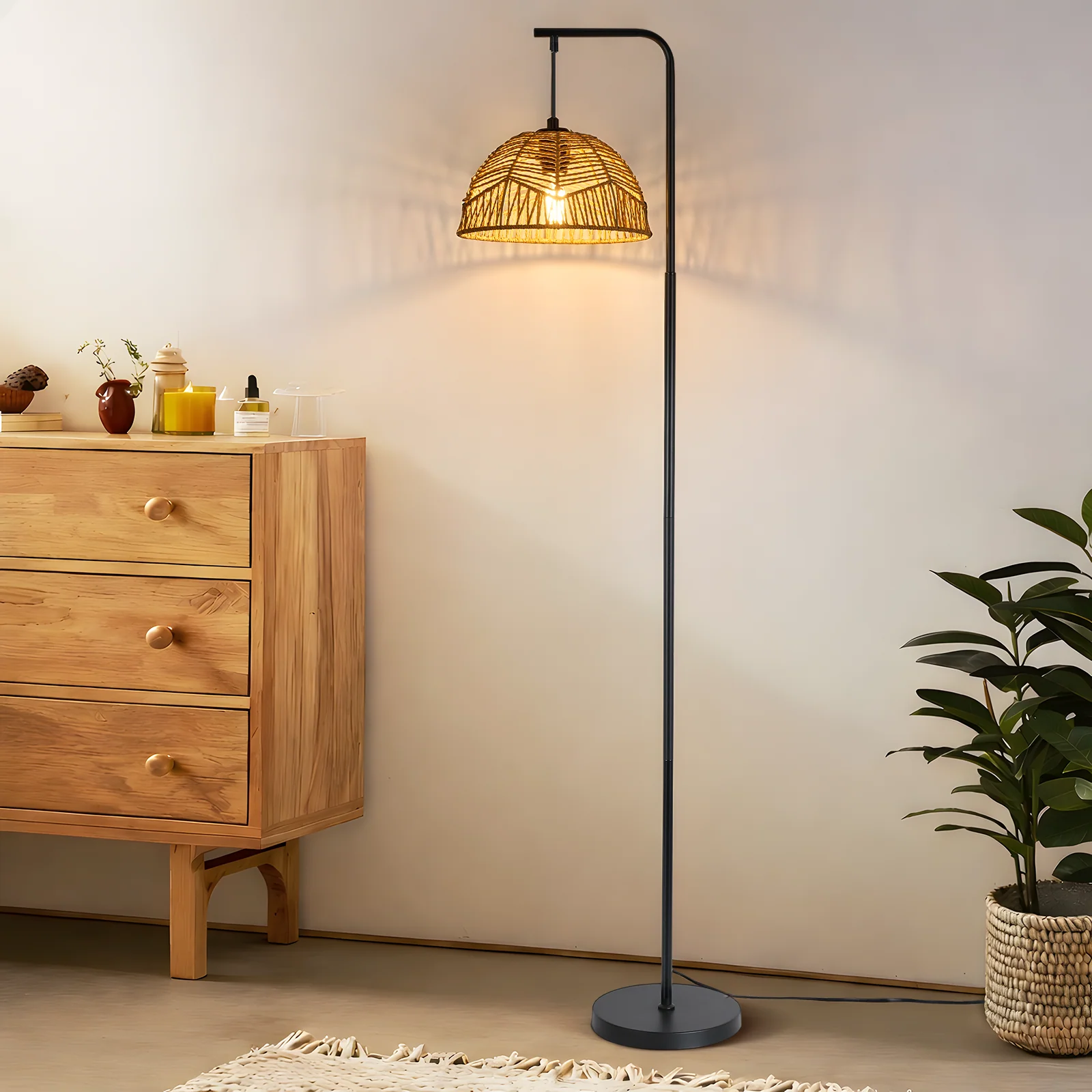 ZMH Stehlampe Boho Seil Schirm Schwarz E27 Standleuchte Für Wohnzimmer Schlafzimmer Esszimmer - Image 8