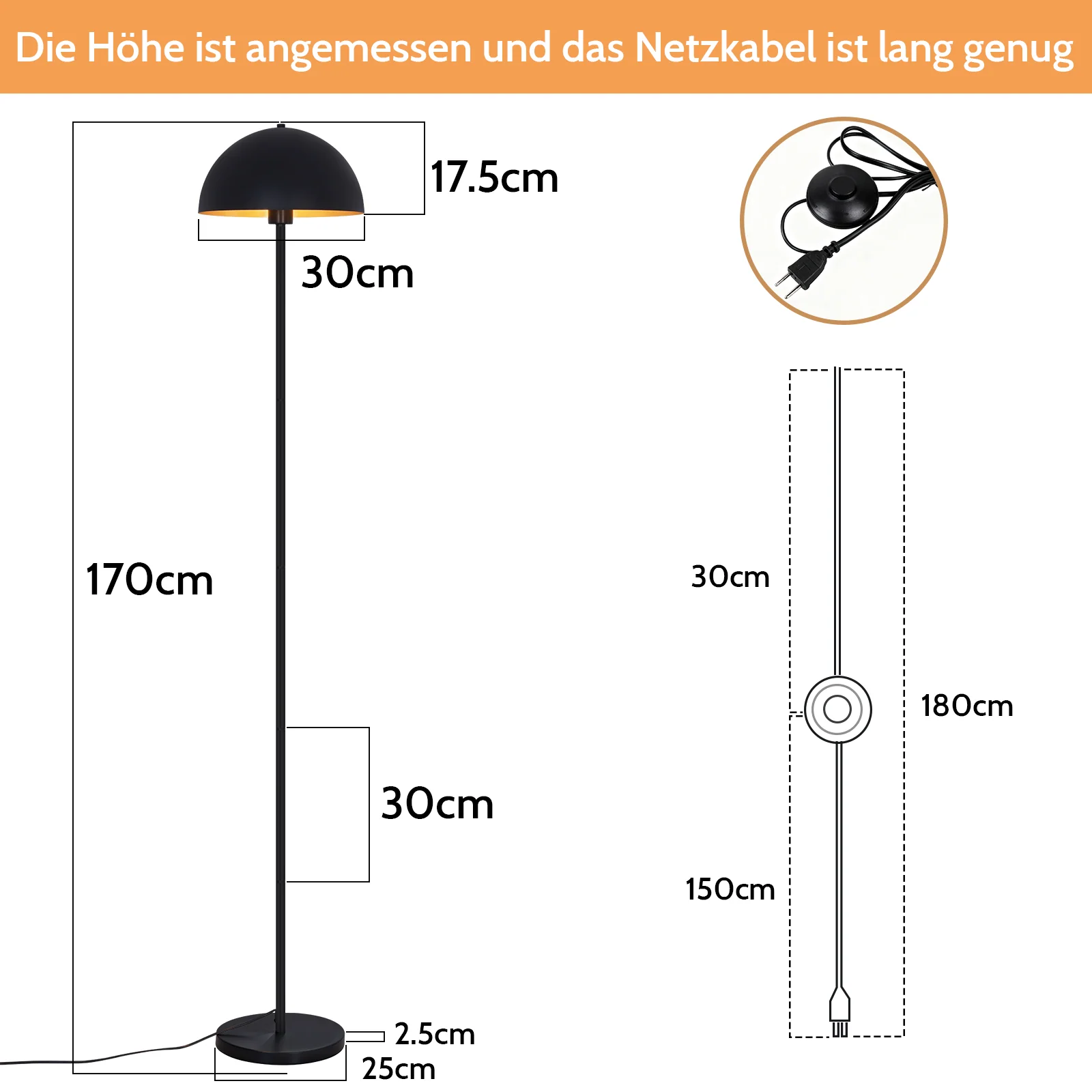 ZMH Stehlampe Metall Modern 170 cm Lampenschirm E27 Bodenlampe für Schlafzimmer Ohne Leuchtmittel - Image 6