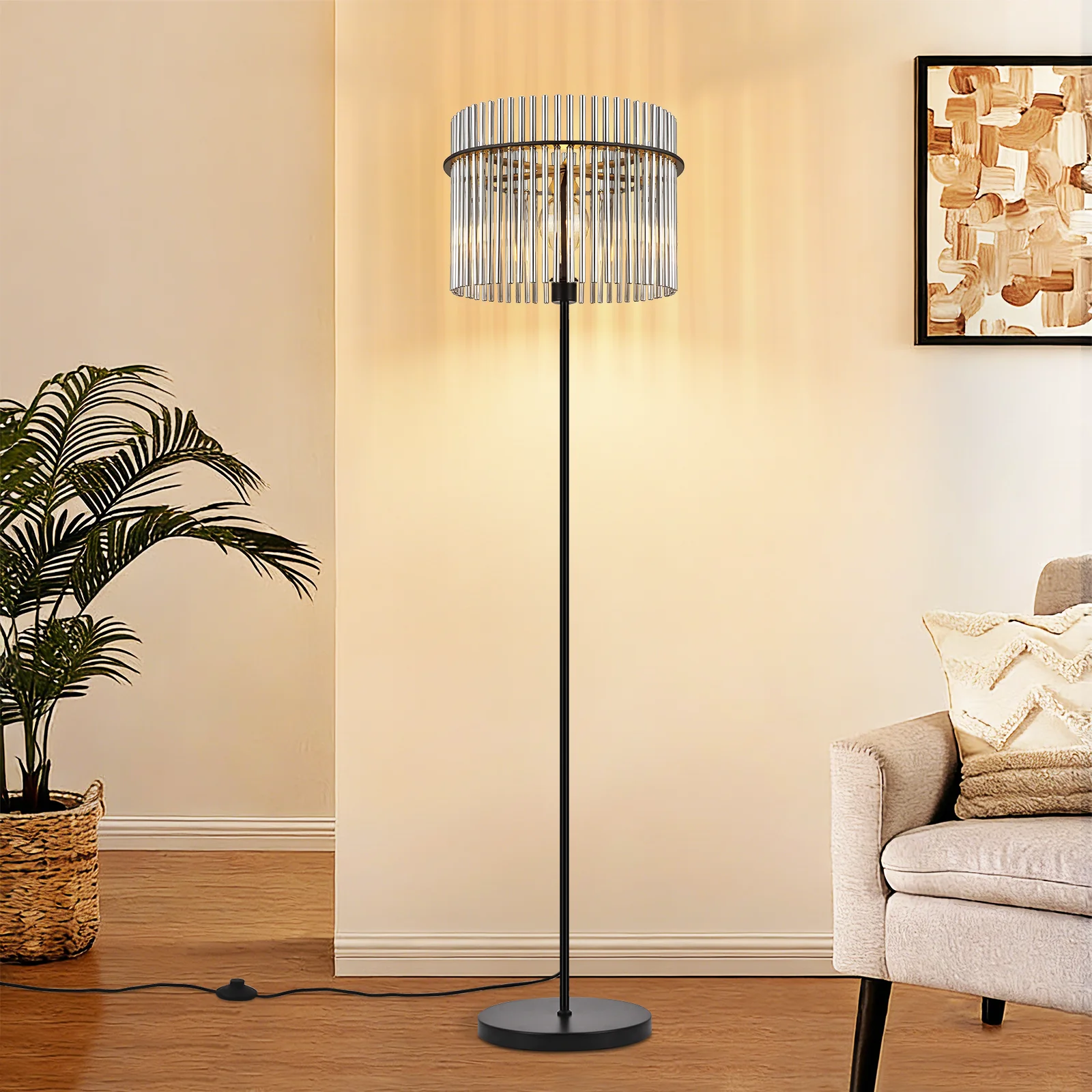 ZMH Stehlampe Schwarz Metall Modern E27 Glas mit Fußtaster Standleuchte für Schlafzimmer Büros - Image 9