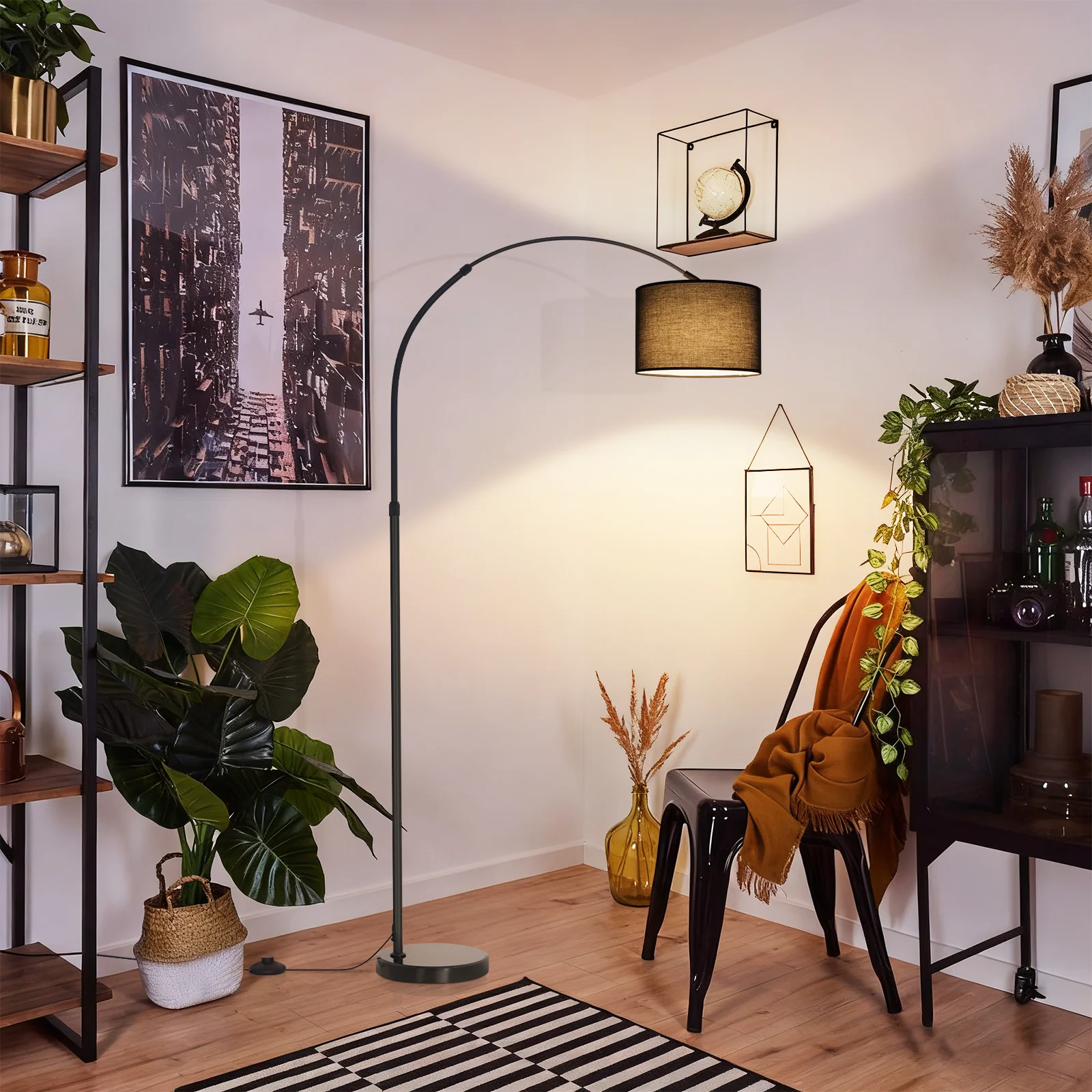 ZMH Stehlampe Stoffschirm 181CM mit Marmorsockel E27 Bogenlampe für Wohnzimmer Ohne Leuchtmittel - Image 4