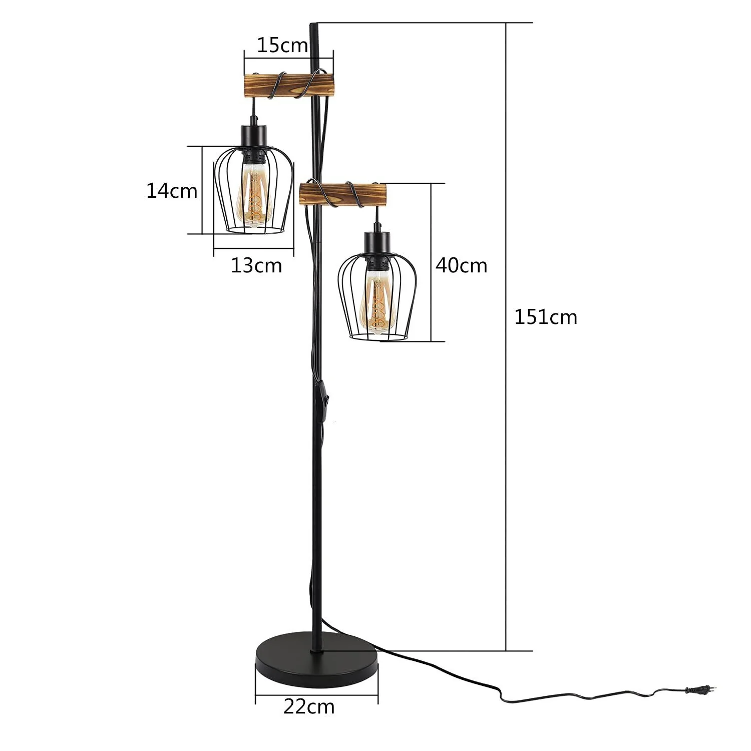 ZMH Stehlampe Vintage 2 Flammig 151CM Industrial Holz Stehleuchte Für Wohnzimmer Flur - Image 4