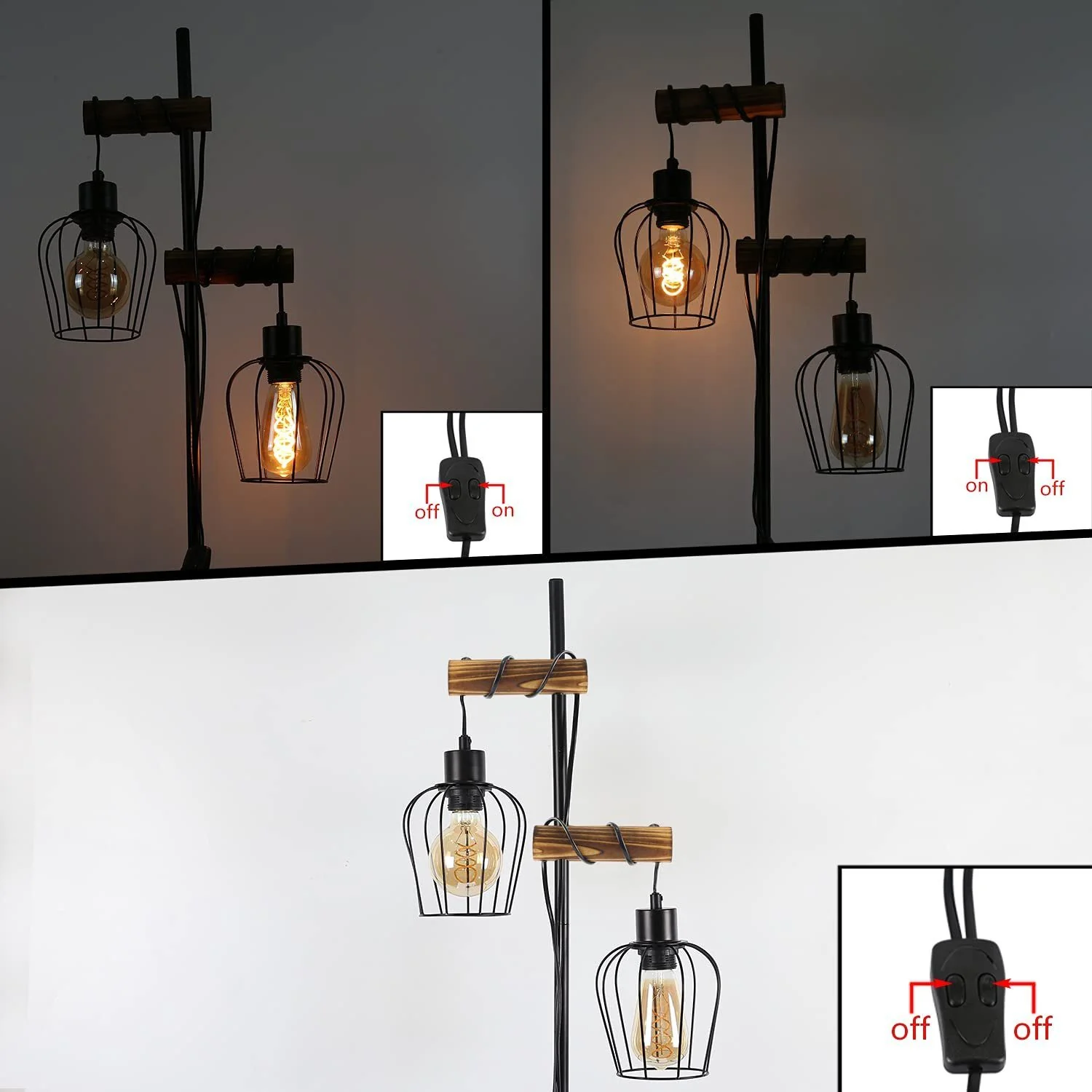 ZMH Stehlampe Vintage 2 Flammig 151CM Industrial Holz Stehleuchte Für Wohnzimmer Flur - Image 9