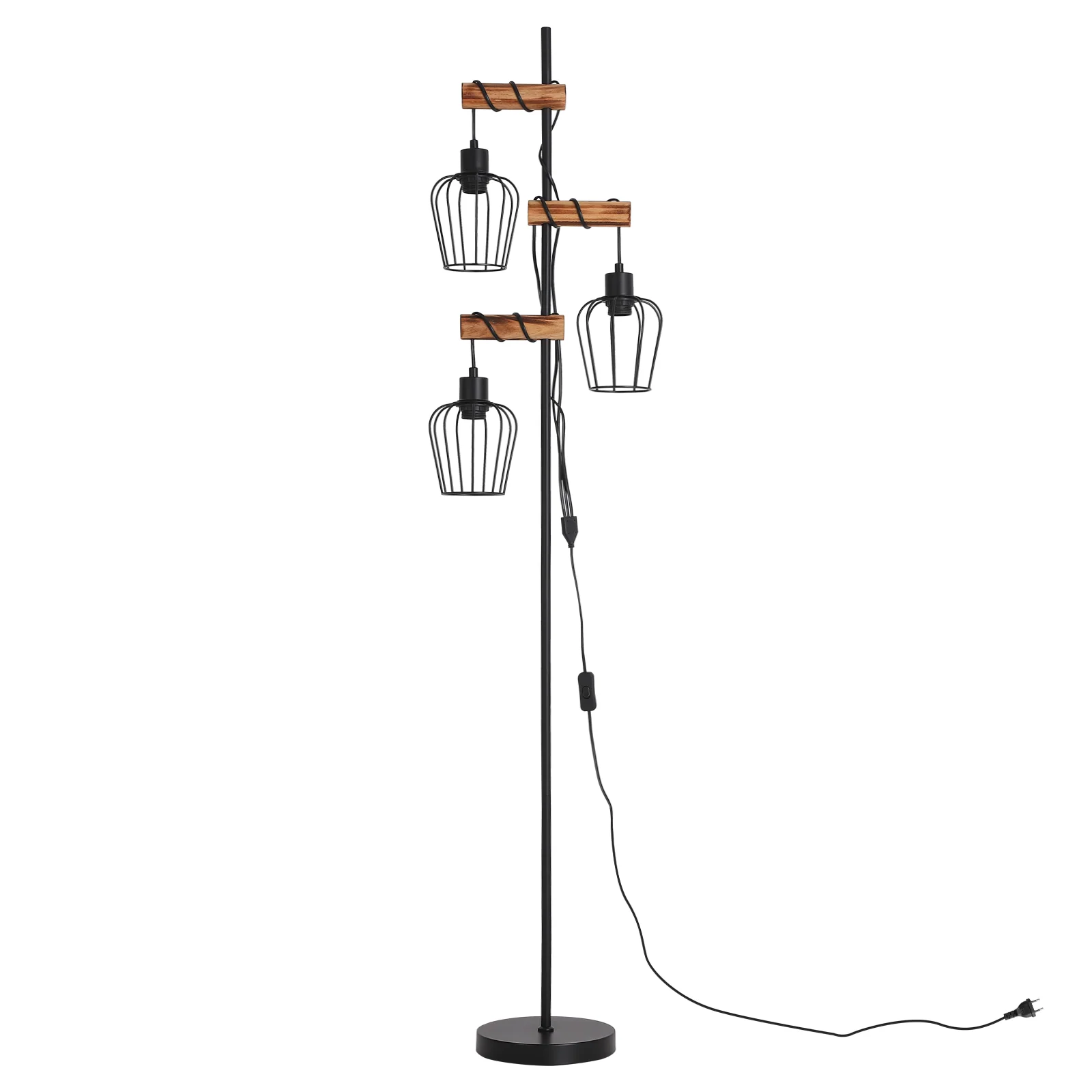 ZMH Stehlampe Vintage Holz 3 flammig E27 Retro Standleuchte Rustikal für Schlafzimmer Wohnzimmer