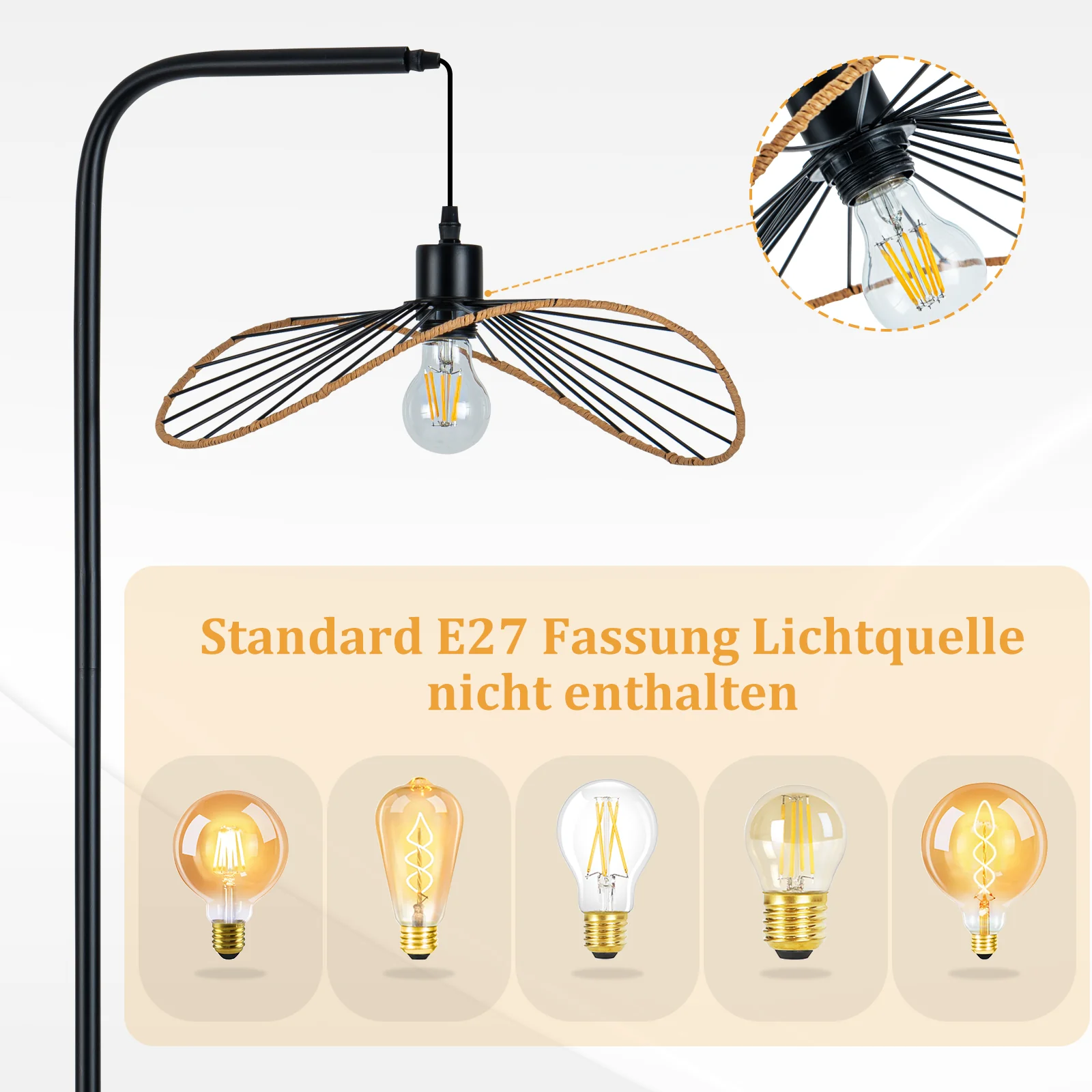 ZMH Stehlampe Vintage Schwarz Metall Industrial E27 Standleuchte für Schlafzimmer Ohne Leuchtmittel - Image 3