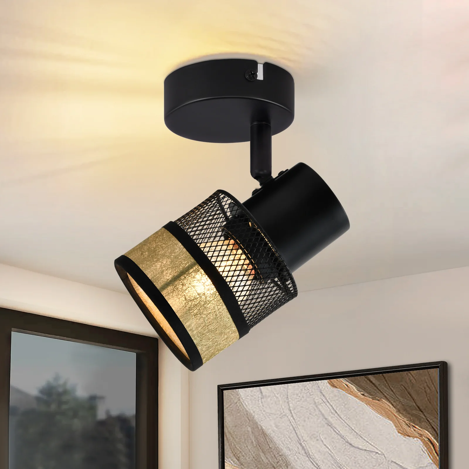 ZMH Wandleuchte 1 flammig schwarz Metall Vintage Deckenstrahler E27 Deckenlampe - Image 3