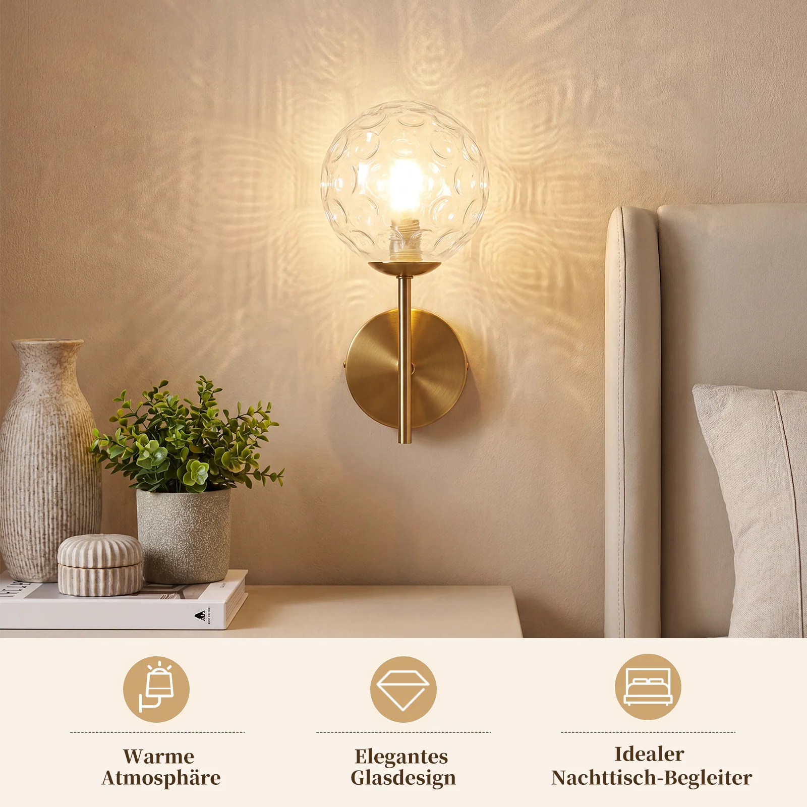 ZMH Wandleuchte Glaskugel G9 Wandlampe Metall Modern 24CM Vintage Nachttischlampe für Wohnzimmer - Image 3
