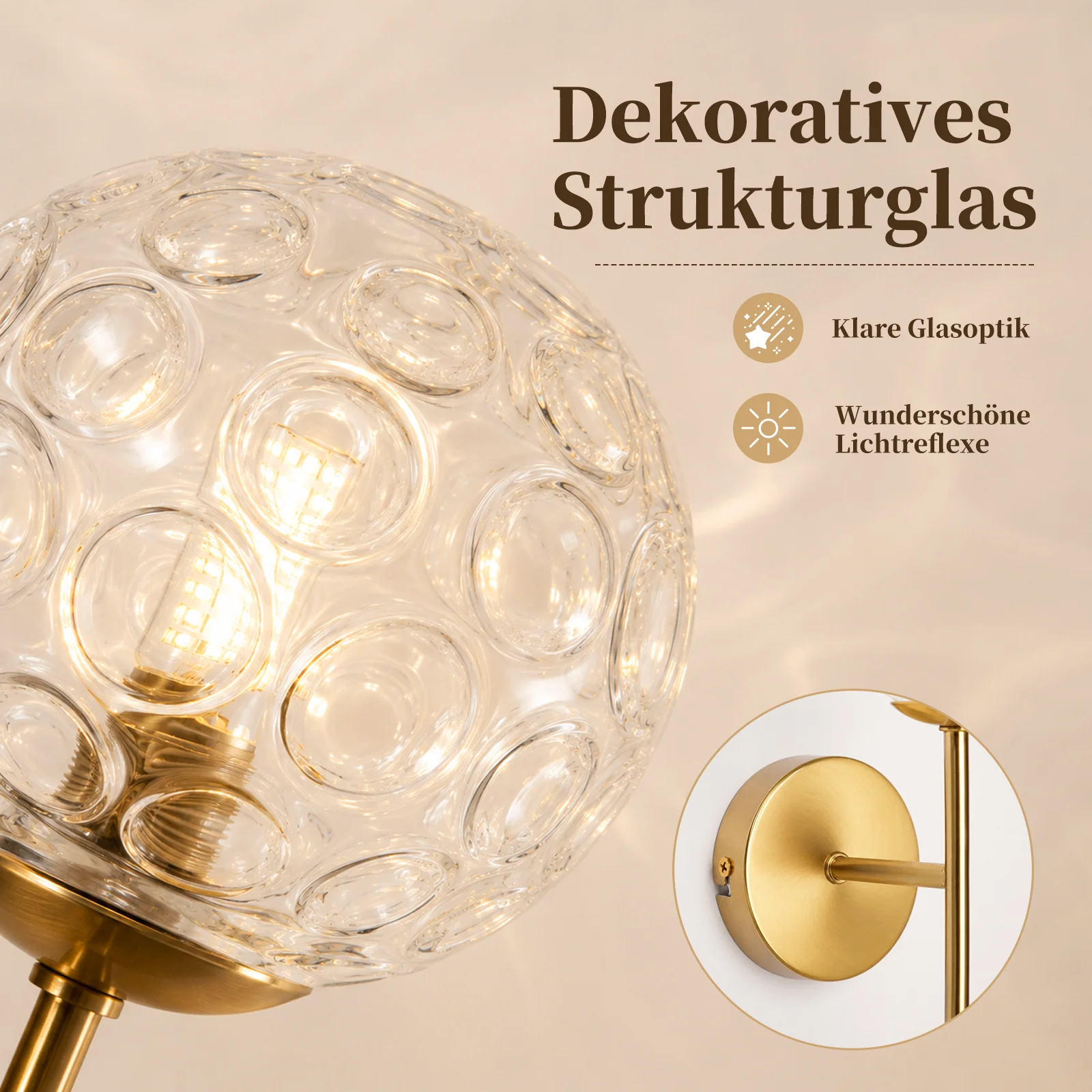 ZMH Wandleuchte Glaskugel G9 Wandlampe Metall Modern 24CM Vintage Nachttischlampe für Wohnzimmer - Image 7