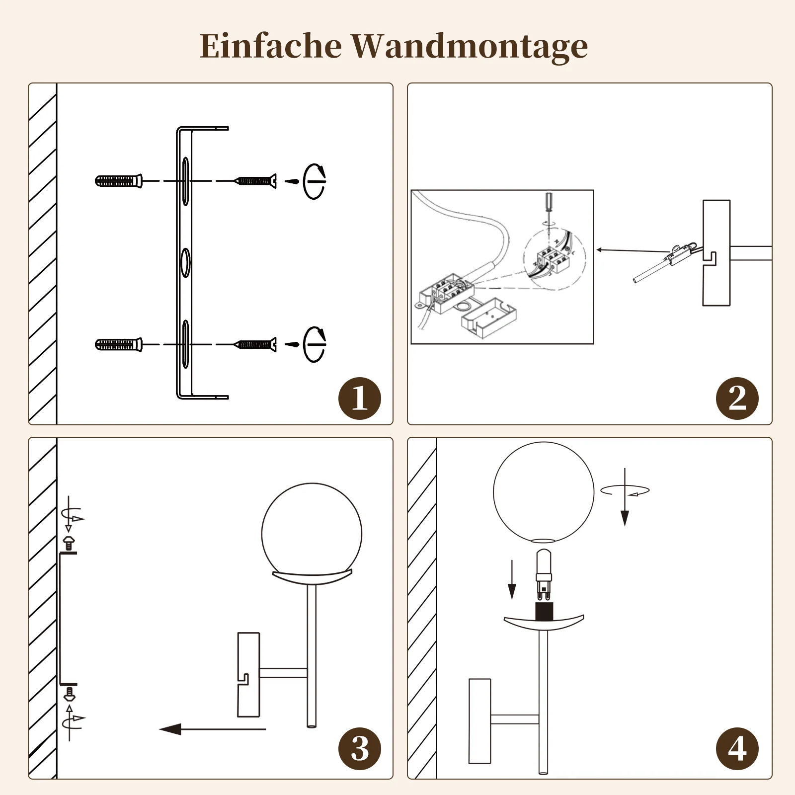 ZMH Wandleuchte Glaskugel G9 Wandlampe Metall Modern 24CM Vintage Nachttischlampe für Wohnzimmer - Image 9