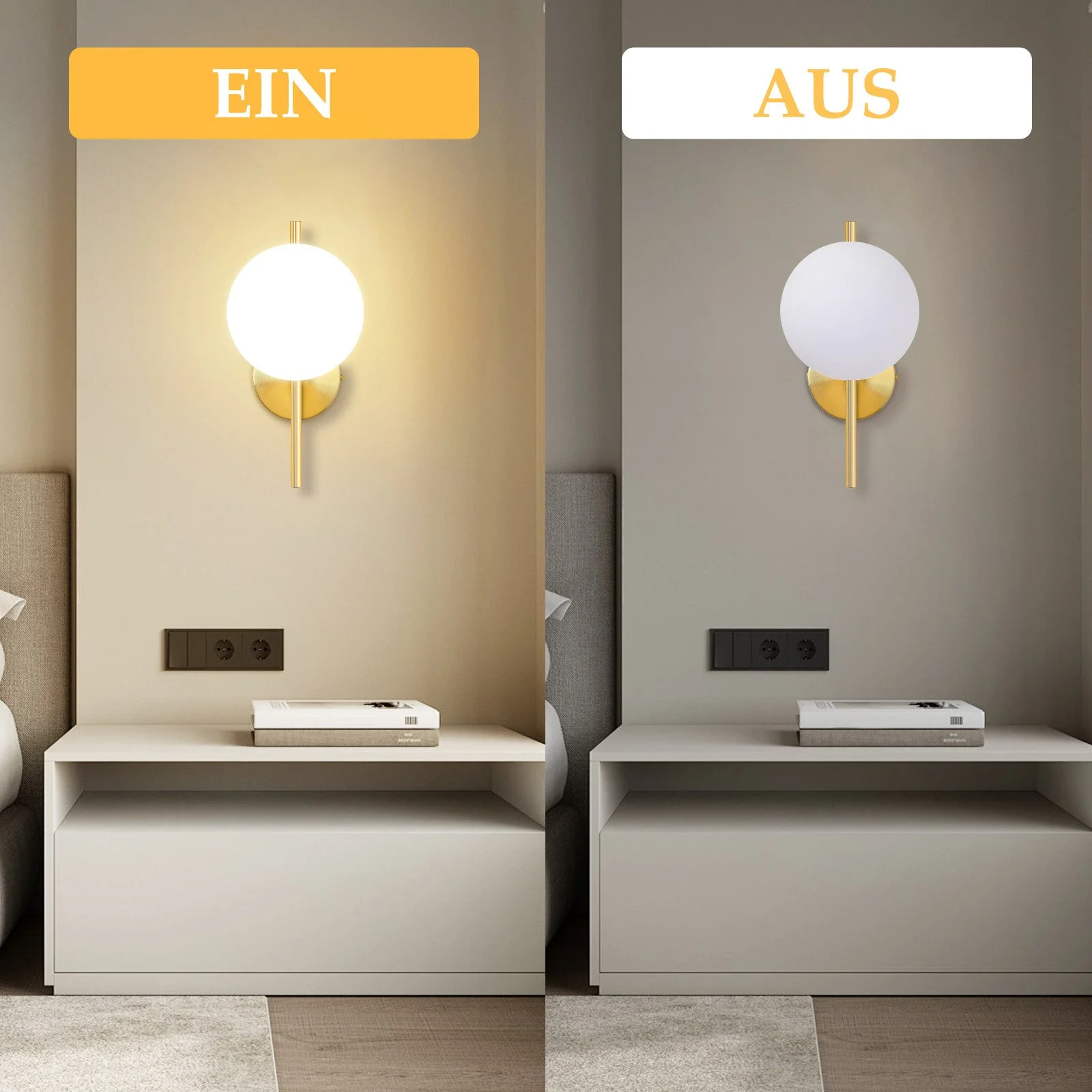 ZMH Wandleuchte Innen Vintage Gold Glas E27 Nachttischlampe Für Treppenhaus Schlafzimmer Flur - Image 8