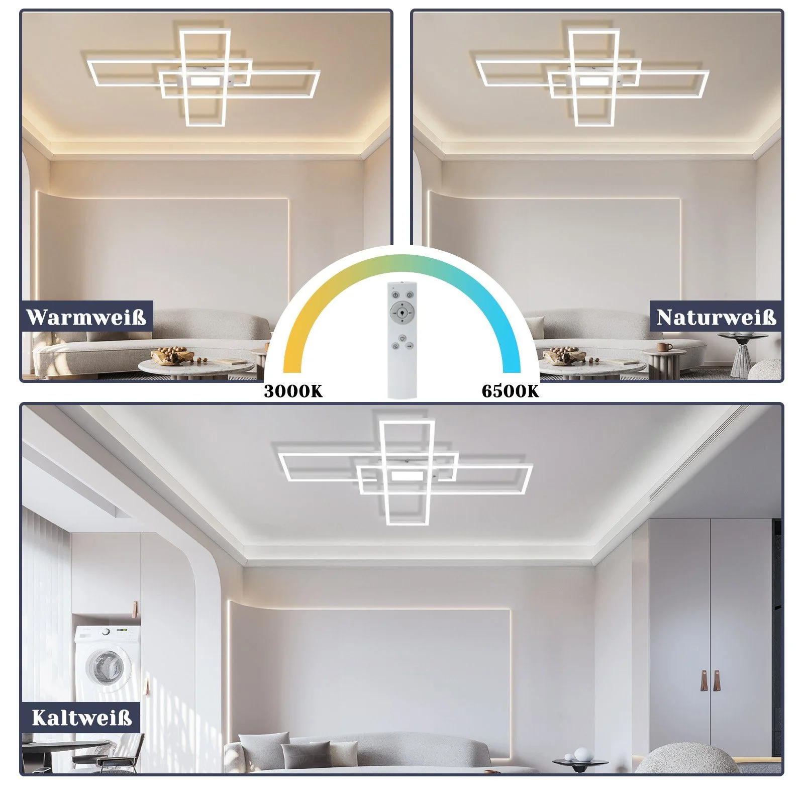 ZMH Wohnzimmer LED Deckenleuchte 50w 3 Rahmen Deckenleuchte mit Fernbedienung Modern Flur - Image 11