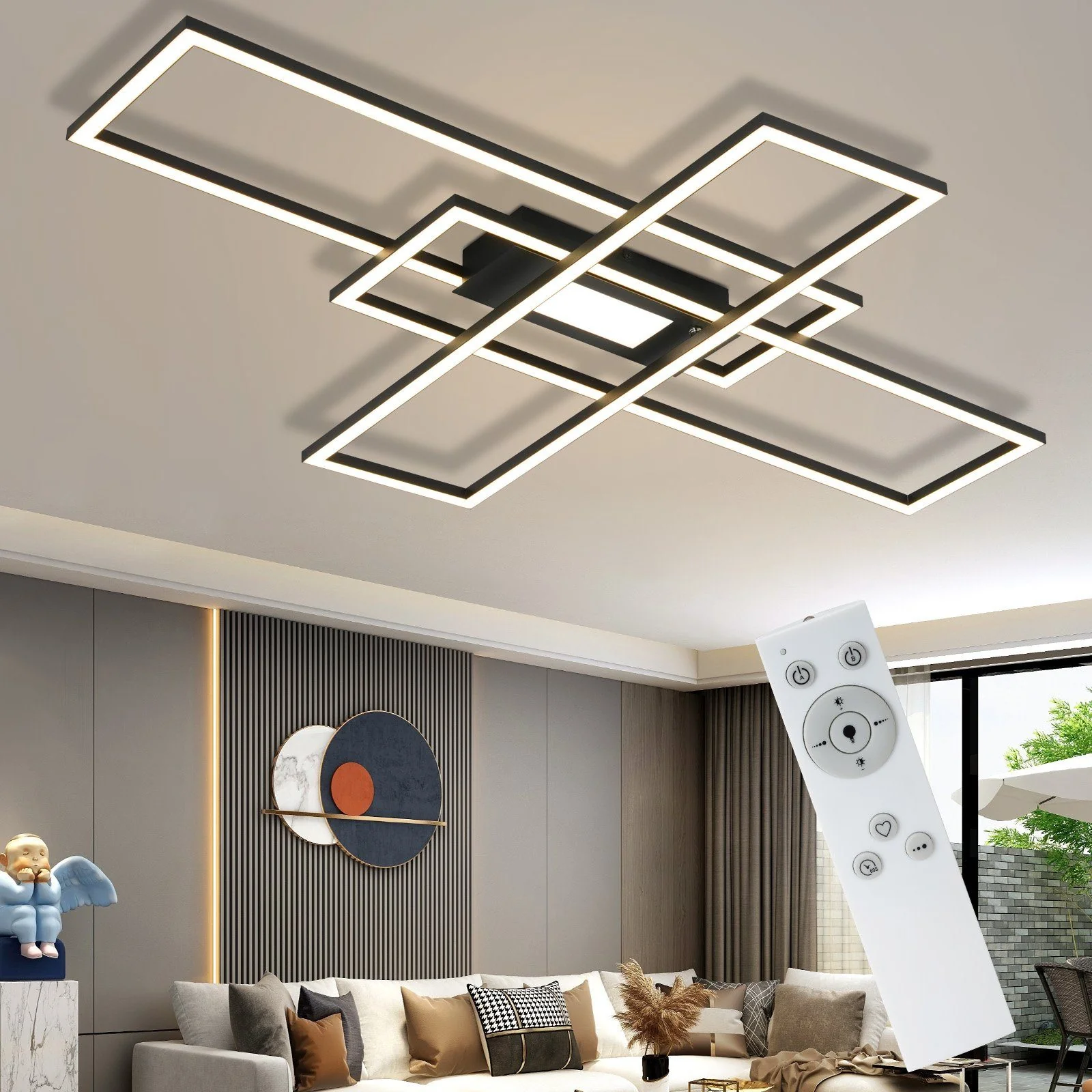 ZMH Wohnzimmer LED Deckenleuchte 50w 3 Rahmen Deckenleuchte mit Fernbedienung Modern Flur - Image 14