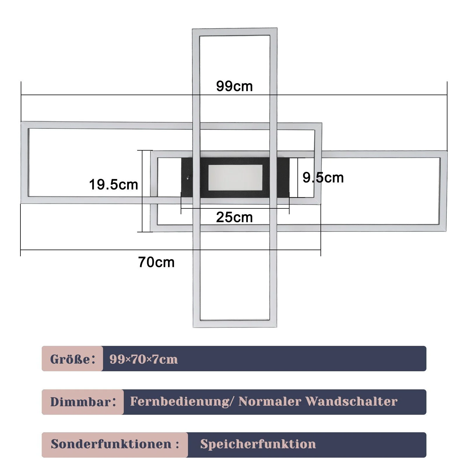ZMH Wohnzimmer LED Deckenleuchte 50w 3 Rahmen Deckenleuchte mit Fernbedienung Modern Flur - Image 16