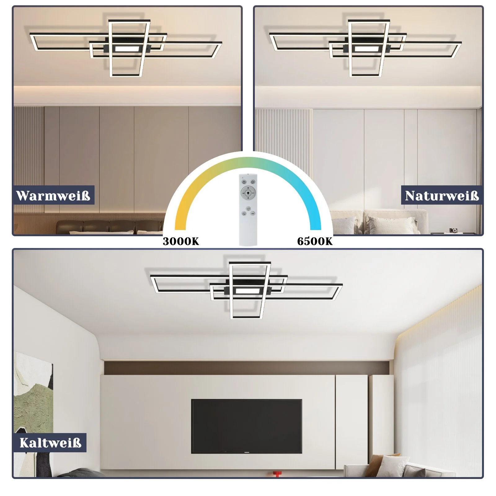 ZMH Wohnzimmer LED Deckenleuchte 50w 3 Rahmen Deckenleuchte mit Fernbedienung Modern Flur - Image 20