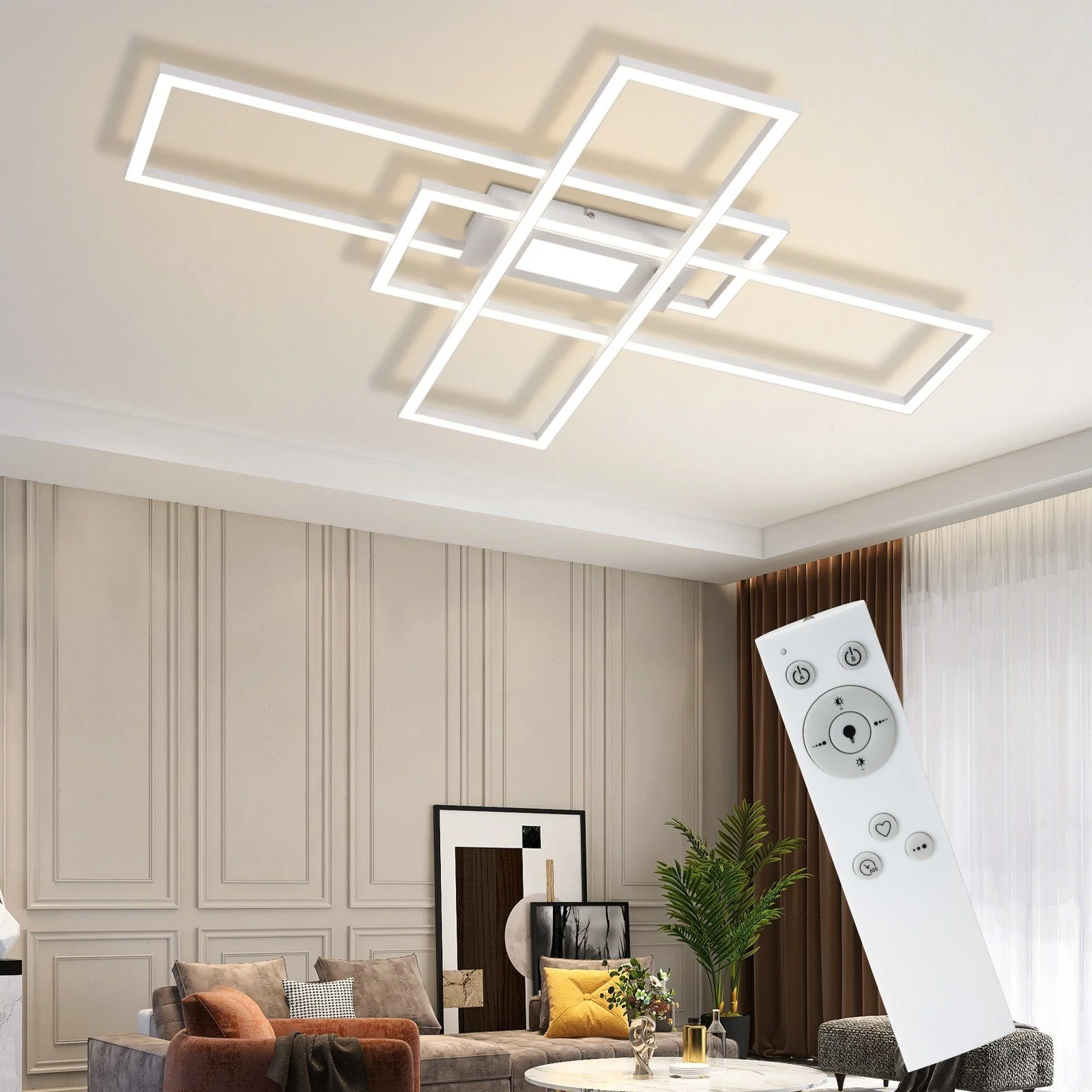 ZMH Wohnzimmer LED Deckenleuchte 50w 3 Rahmen Deckenleuchte mit Fernbedienung Modern Flur - Image 5